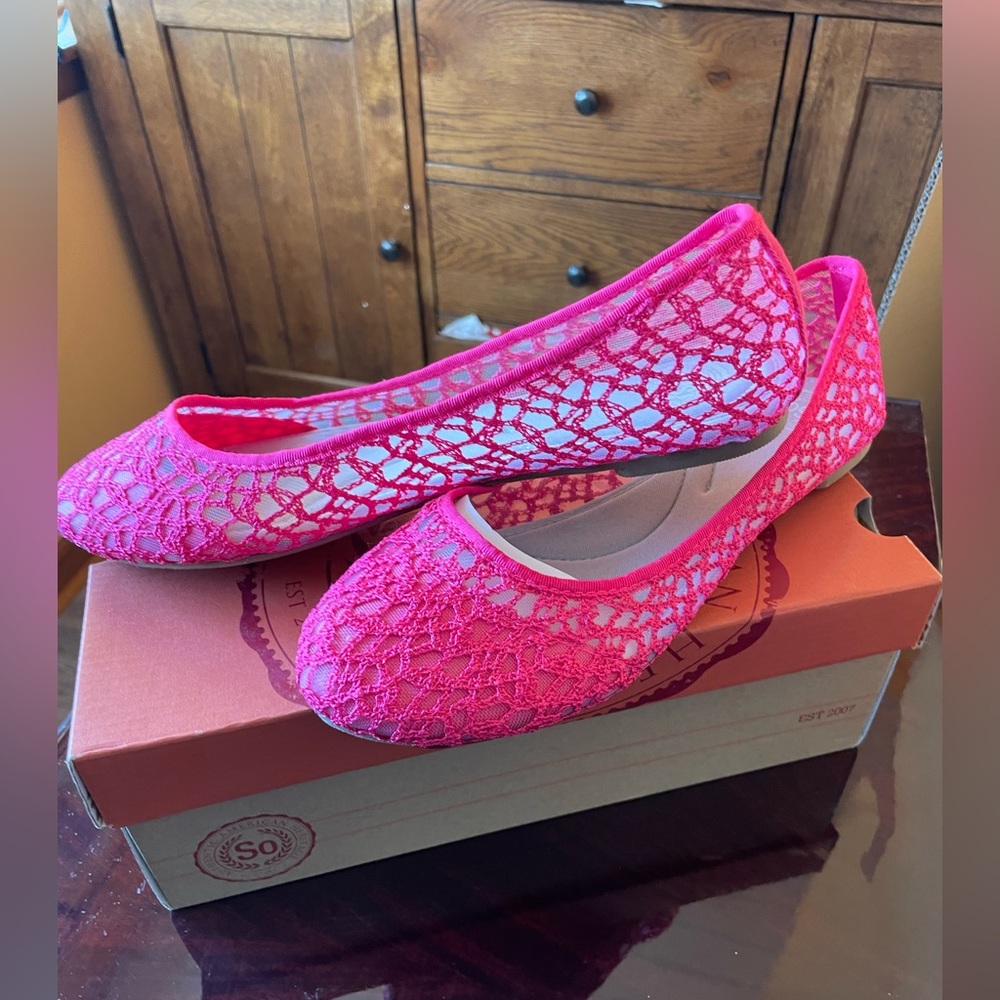 Women SO Sailor Pink Lace Ballet Flat Shoes Size 10